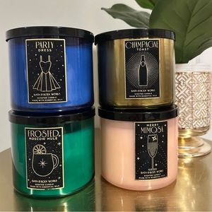 RARE Bath and Body Works NYE Collection of 4 Separate 3-Wick Candles, NWT